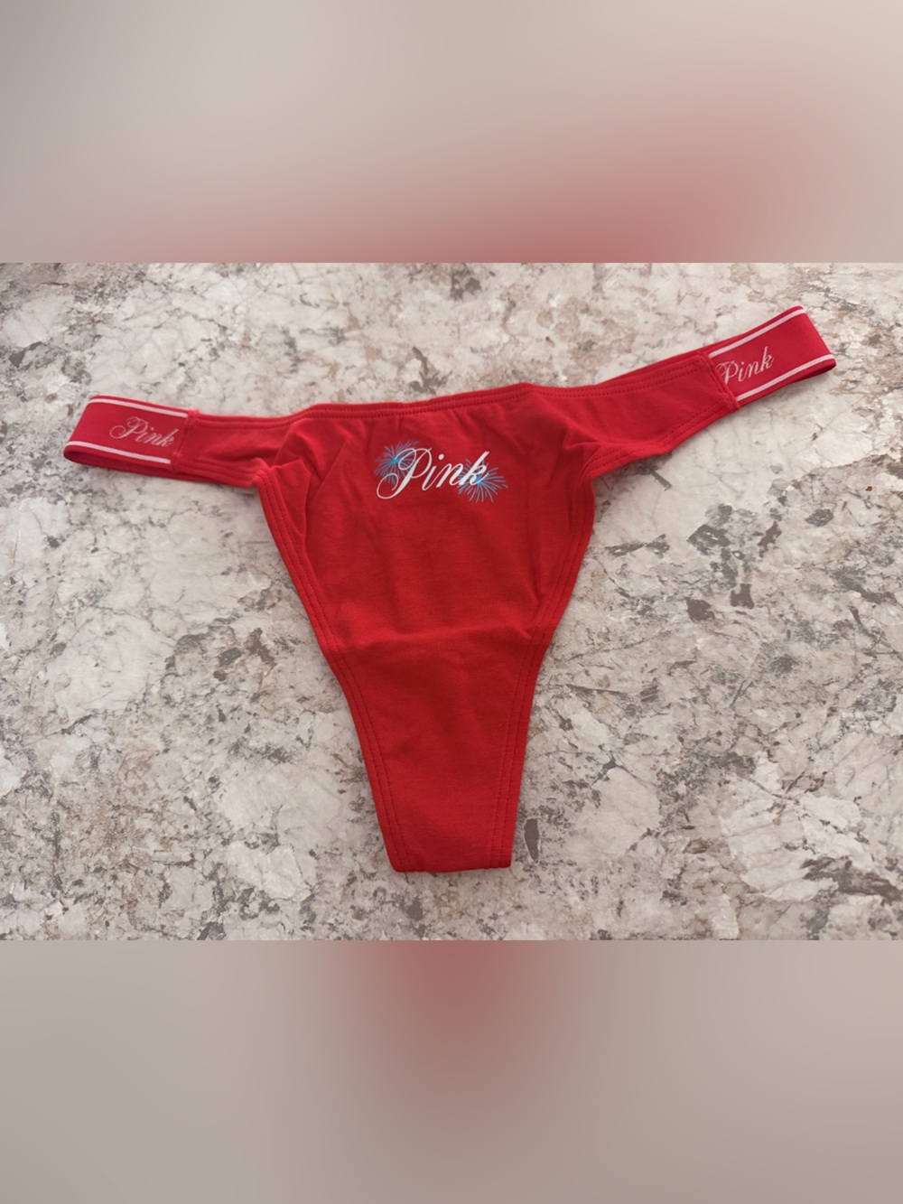 VS PINK Panty Fourth of July Logo Strap Fireworks Medium NWT